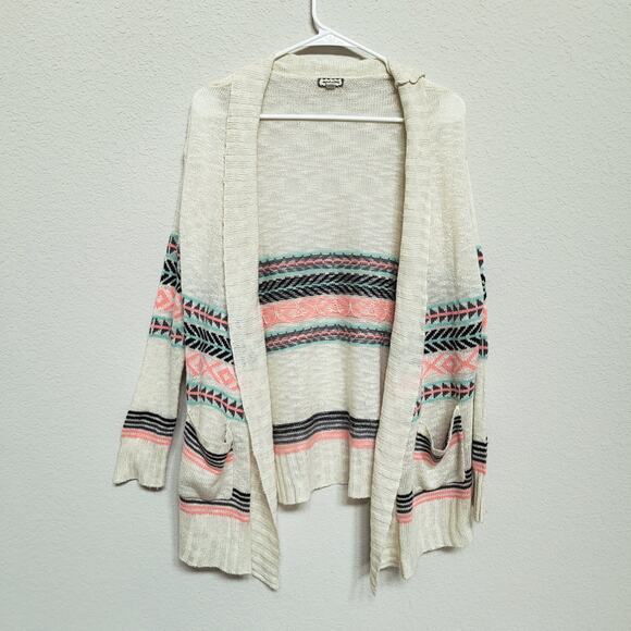 Eyeshadow Sweaters - Eyeshadow Cream Cardigan with Pink and Teal Stripes